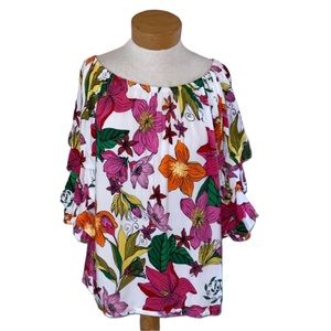 NWT Coco Bianco Floral 3/4 Layered Sleeve Top - Size Medium - Multi-Color